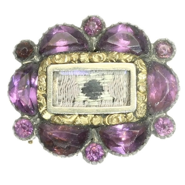 Georgian purple stones and gold handkerchief brooch pin David star human hair